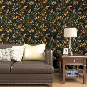 Papel Tapiz Floral Vintage Verde Oscuro con Diseño de Pavo Real, 17.5'' x 118'', Papel Tapiz Autoadhesivo con Flores Botánicas - Product Image 4