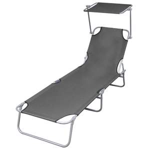 Steel Gray <b>Folding</b> <b>Sun</b> <b>Lounger</b> with Canopy for Outdoor Relaxation - Product Image 1