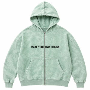 Sweat à capuche zippé surdimensionné personnalisé en molleton de coton épais avec impression en relief et broderie, effet délavé vintage, fabricant OEM ODM - Product Image 4