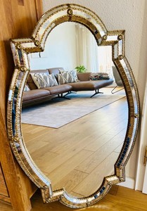 A unique, extra-large Venetian <b>mirror</b>/wall <b>mirror</b> <b>with</b> brass trim and a three-layered mosaic <b>crystal</b> <b>mirror</b>! Extra-large size. - Product Image 2