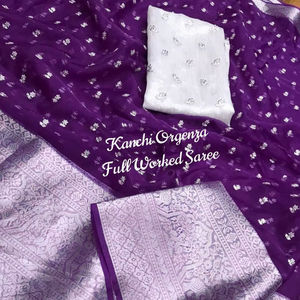 Kanchipuram Organza Jacquard Multi Sequence Emrodairy Full Worked Saree With <b>Raw</b> <b>Silk</b> Sequence Blouse saree Indian saree - Product Image 1