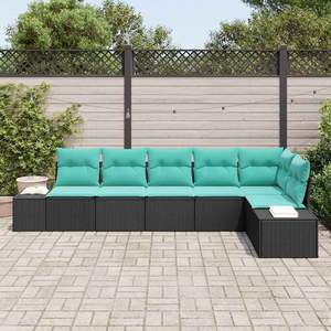 Ensemble de canapés de jardin en polyrotin noir et turquoise, 6 pièces - Product Image 3