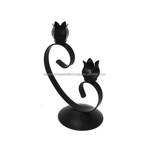 Bougeoir de table élégant en fer de couleur noire pour les fêtes de mariage romantiques et la décoration intérieure disponible en plusieurs tailles - Product Image 1
