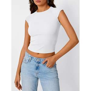 FOXA 2025 Queen, Top CORTO BÁSICO Y2K para mujer, camisas de manga corta, punto acanalado, patrón sólido, estilo informal de invierno, grosor fino - Product Image 2