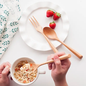 Ensemble de couverts élégants en bois réutilisables fabriqués avec soin en Inde, cuillère, fourchette, couteau, pour les fêtes, bois écologique pour la maison, l'hôtel, le café - Product Image 3