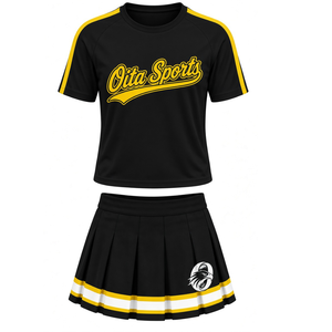 Ensemble uniforme de cheerleading imprimé noir et jaune pour adultes, chemise à manches courtes, jupe plissée, tenue de sport d'équipe pour entraînement et performance - Product Image 1