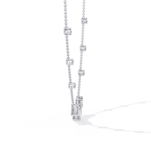 PT950 Five Emerald Cut Lab Grown Diamond <b>Necklace</b> Round Diamond Accents on a Dainty Chain Diamond Platinum Jewellery - Product Image 3