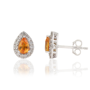 Pendientes de Oro Blanco K14 con Zafiro Amarillo y Halo de Diamantes, Hechos a Mano, Precio Mayorista, Joyería Elegante con Piedra de Nacimiento - Product Image 3