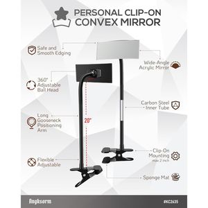 Specchio di Sicurezza Regolabile con Clip 17x7,5 cm Grandangolare per Privacy sul Retrofondo di Scrivanie e Cubicoli da Ufficio 1 Pezzo - Product Image 2