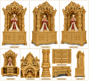 Templo hindú de madera tallada en oro Grand Divine, tamaño personalizado, templo de madera maciza para Pooja, templo hindú de madera pulida en oro, Reino Unido - Product Image 6