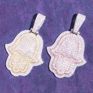 Colgantes y dijes de plata 925 con moissanita VVS estilo Hip Hop, colgante Hamsa con cadena de eslabones, exportador indio - Product Image 3
