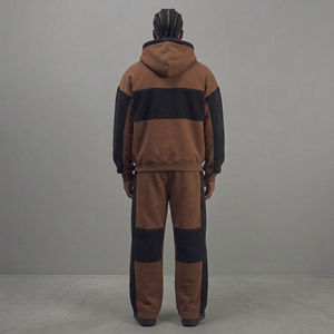 Survêtement homme 100% coton OEM/ODM, logo brodé personnalisé, style streetwear ample, coupe hip hop confortable, épaules tombantes, ensemble deux pièces. - Product Image 3