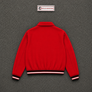 Men's <b>Red</b> Varsity Jacket With Zipper Closure Turn-down Collar Casual Style Polyester Material Autumn Wear LIGHTWEIGHT EVERYDAY - Product Image 6