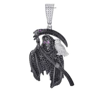 Joyería para Hombre de Plata 925 Chapada en Oro con Microincrustaciones de Moissanita, Estilo Hip Hop, Calavera 3D con Diseño de Guadaña, Lujo, Certificado GCI - Product Image 2