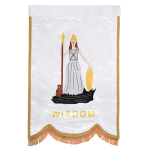 Drapeau en tissu blanc imprimé en sérigraphie Wisdom Banner avec tresse dorée et franges - Product Image 5