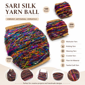 Hilo de Seda de Sari Reciclado en Bola, Multicolor, Hilado a Mano para Tejer, Crochet y Manualidades Textiles - Product Image 6