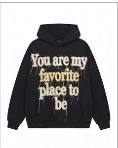 Sudadera con capucha holgada de invierno para hombre, con bordado desgastado, forro polar de 500 GSM, hombros caídos, bordado con efecto goteo, para hombre y mujer - Product Image 4