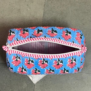 Floral Pattern Cosmetic Bag Blue Red Pink Vintage Style Zipper Closure Toiletry Bag Multi Function <b>Makeup</b> Organizer Textile - Product Image 2