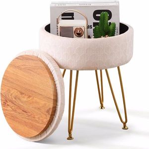 <b>Round</b> Velvet Ottoman Footstool with Memory Foam Small <b>Side</b> <b>Table</b> Step Stool 4 <b>Gold</b> Soft Vanity Chair Storage Stool - Product Image 1