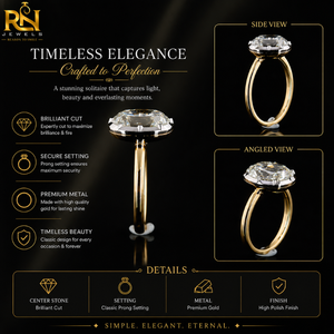 Bague solitaire vintage avec diamant de laboratoire taille coussin |   Bague de fiançailles classique en or massif 9K 14K 18K, bijoux fins, vente en gros - Product Image 5