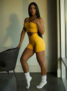 Women's <b>Yellow</b> 2 Piece Sports Set <b>Crop</b> <b>Top</b> High Waist Shorts Solid Color Spandex Knitted Breathable Sporty Spring Summer - Product Image 5