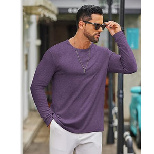 T-shirt en coton uni à manches longues pour homme, col rond décontracté, impression personnalisée, fournisseur en gros OEM ODM - Product Image 4