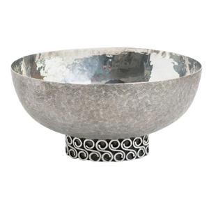 Bol de service à chocolat décoratif en métal argenté fabriqué à la main avec finition martelée et base élégante pour la décoration intérieure moderne - Product Image 1