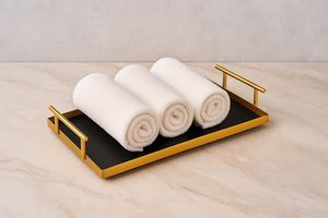 Bandeja de Almacenamiento Metálica Dorada Premium con Asas, Bandeja Organizadora Decorativa Negra para Hogar, Oficina, Dormitorio, Mesa, Encimera - Product Image 2