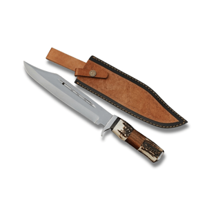 Cuchillo Bowie Hecho a Mano por Pasha Enterprises, Grado Industrial, OEM, Personalizable, Hoja Fija de Acero de Damasco para Caza y Camping, Mango de Asta de Ciervo - Product Image 1