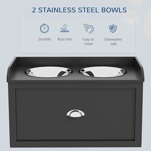 Set di Ciotole Rialzate per Cani di Taglia Grande, Nero - 2 Stazioni di Alimentazione per Animali Domestici con Vano Portaoggetti - Product Image 6