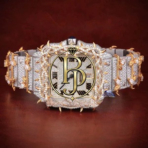 Reloj de Pulsera de Lujo con Diamantes Cuadrados, Bisel Dorado con Diseño de Espinas, Esfera con Números Romanos, Fecha, Cristal, Resistente al Agua, Acero Inoxidable, Cuarzo - Product Image 1