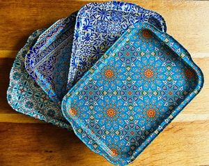 Rectangular Serving <b>Plate</b> With Bohemian Floral Pattern Handpainted Porcelain Enameled Design - Product Image 6