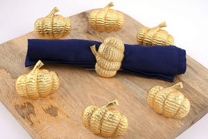 Rond de serviette design citrouille dorée Accessoires de décoration de fête de mariage élégants pour les dîners d'Halloween Thanksgiving - Product Image 3