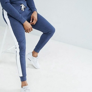 Wholesale Premium Quality Men's Thick Homme Crewneck Track Suit Survetement White Side Stripe & Chest Block Sweat Suit - Product Image 3