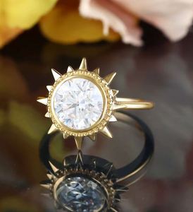 Moissanite Milgrain Engagement <b>Ring</b> Vintage Yellow Gold <b>Solitaire</b> Art Deco Prong <b>Ring</b> Elegant Bridal Anniversary Gift for Women - Product Image 2