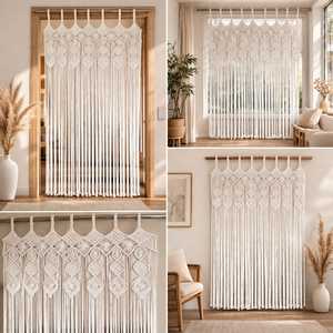 Modern Macrame <b>Door</b> Curtain White Woven <b>Bead</b> Streamer Interior Partition Screen for Bedroom Living Room Window - Product Image 2