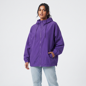 <b>Women</b> Winter Windbreaker Zipper Hoodie Polyester/Nylon Printed <b>Lightweight</b> <b>Hooded</b> <b>Jacket</b> Relaxed Loose Fit Casual Streetwear - Product Image 1