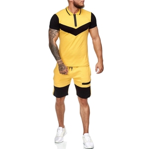 Men's Color Blocking Polo Shirt Set <b>White</b> Black Summer Casual Knitted Breathable Two Piece Sportswear Shorts set - Product Image 3