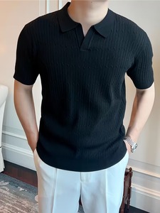 เสื้อยืดถักลายแจ็คการ์ด แขนสั้น ผู้ชาย สวมใส่สบาย ระบายอากาศได้ดี น้ำหนักเบา เหมาะสำหรับฤดูร้อน รับผลิตแบบ OEM - Product Image 3