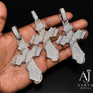 Two Tone Christian Cross Pendant Necklace Micro Insert Moissanite Gold Plated Iced Out Rope Chain Hip Hop Jewelry Gift - Product Image 3