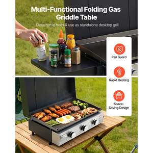 Grill à gaz à 3 brûleurs au propane, plaque de cuisson plate, 3 x 11000 BTU, pour extérieur, friture, grillades, sautés, allumage par impulsion, camping - Product Image 2