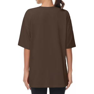 T-shirt décontracté pour femme, noir, col en V, coupe ample, épaules tombantes, manches courtes, couleur unie, tissé respirant - Product Image 5