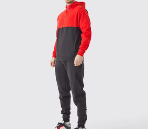 ชุดเสื้อฮู้ดบล็อกสีสำหรับผู้ชาย ชุดกีฬาลำลองแบบสองชิ้น ชุดจ็อกเกอร์ เสื้อสเวตเชิ้ตมีฮู้ดและกางเกง - Product Image 1