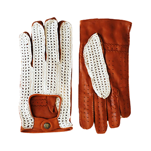 Guantes Clásicos de Cuero para Conducir con Palma Tejida, Blancos y Marrones, de Cuero Genuino para Hombre y Mujer, Guantes de Carreras - Product Image 1