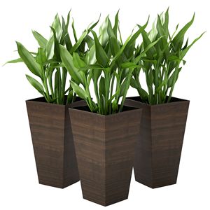 Ensemble de 3 jardinières hautes d'extérieur en plastique imitation bois brun, pots à fleurs de 28 pouces avec trous de drainage - Product Image 1
