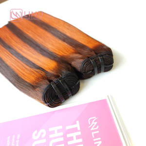 Precio al por mayor Natural Raw Extensiones de cabello humano vietnamita Piano Color Sedoso Recto Suave Sensación Paquete Negro Mujeres Genius Trama - Product Image 2