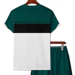 Ensemble deux pièces pour hommes, vert et blanc, avec t-shirt à manches courtes et short, style décontracté, tenue streetwear d'été - Product Image 3