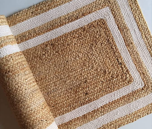 Natural and Bleached Double Border Jute Handmade Braided Area <b>Rugs</b>, Wholesale By Nhat Minh, Handmade In Vietnam, Jute Carpet - Product Image 4