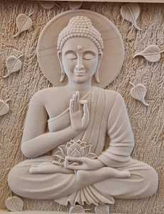 Relief mural 3D en pierre naturelle sculpté CNC, visage de Bouddha au design traditionnel, finition polie, pour décoration intérieure et extérieure, salon. - Product Image 3