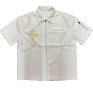 T-shirt personnalisé brodé pour homme, chemise zippée en cuir à manches courtes, streetwear, coupe carrée en cuir, t-shirts vierges - Product Image 4